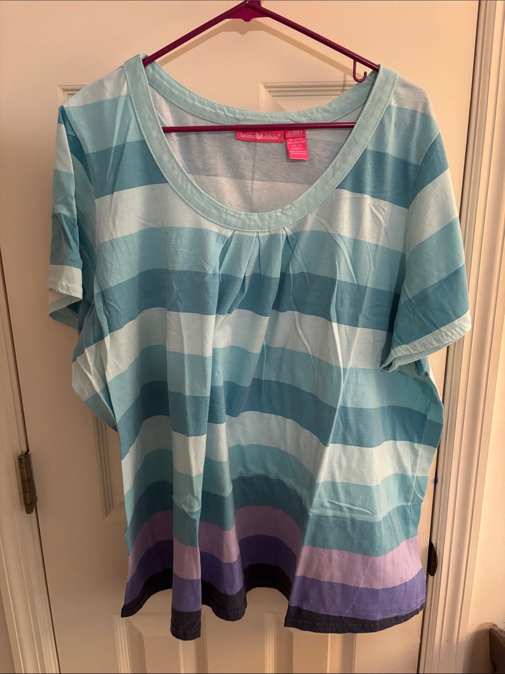 Woman Within Aqua, Teal & Purple Ombre Striped Short Sleeve Tee